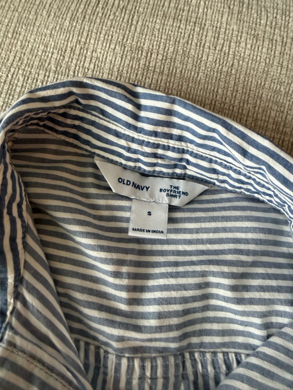 Old Navy Blue and White Vertical Stripe Button-Down Shirt - Picture 2 of 2